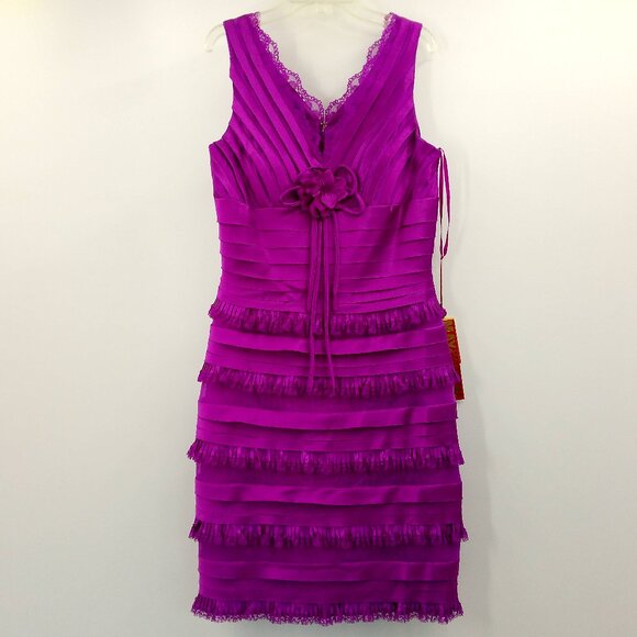 MAY QUEEN COUTURE Dress Size 10 Magenta Purple 3D Flower Bow Lace Layers NWT - Picture 1 of 10